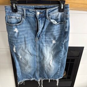 Ksen Women's Distressed Denim Pencil Skirt - Blue